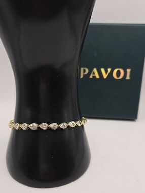 NEW Pavoi Gold Teardrop CZ Bracelet - White Stones